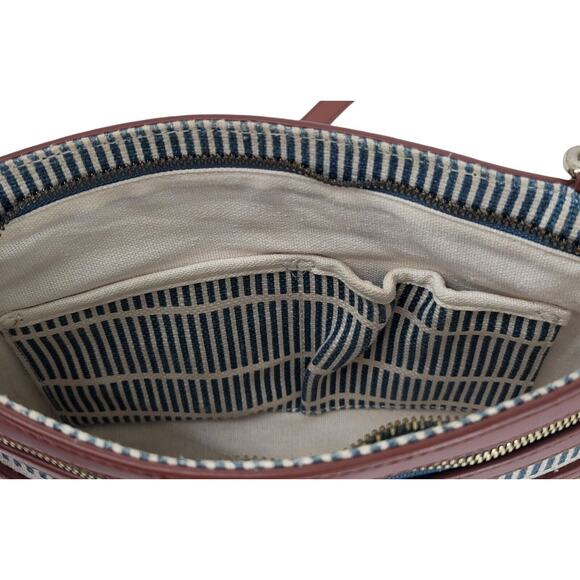 Spartina 449 Tidaholm Crossbody Bag Striped Navy Natural Linen Leather Trim Gold - Picture 5 of 5